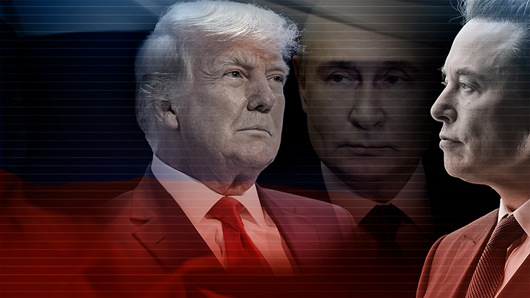 Bildcollage aus Trump Musk und Putin