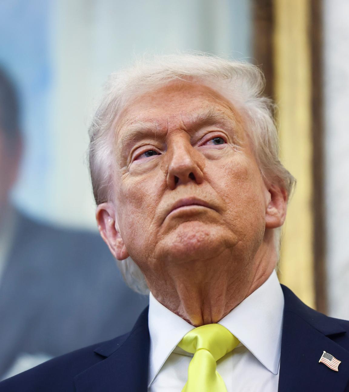 Donald Trump spricht im Weißen Haus vor einem Porträt von Ronald Reagan