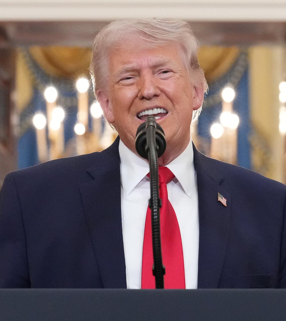 US-Präsident Donald Trump spricht über den Iran-Krieg in einer Rede an die Nation in der Cross Hall des Weißen Hauses in Washington.