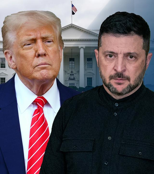 Donald Trump und Wolodymyr Selenskyj stehen vor dem Weißen Haus. 