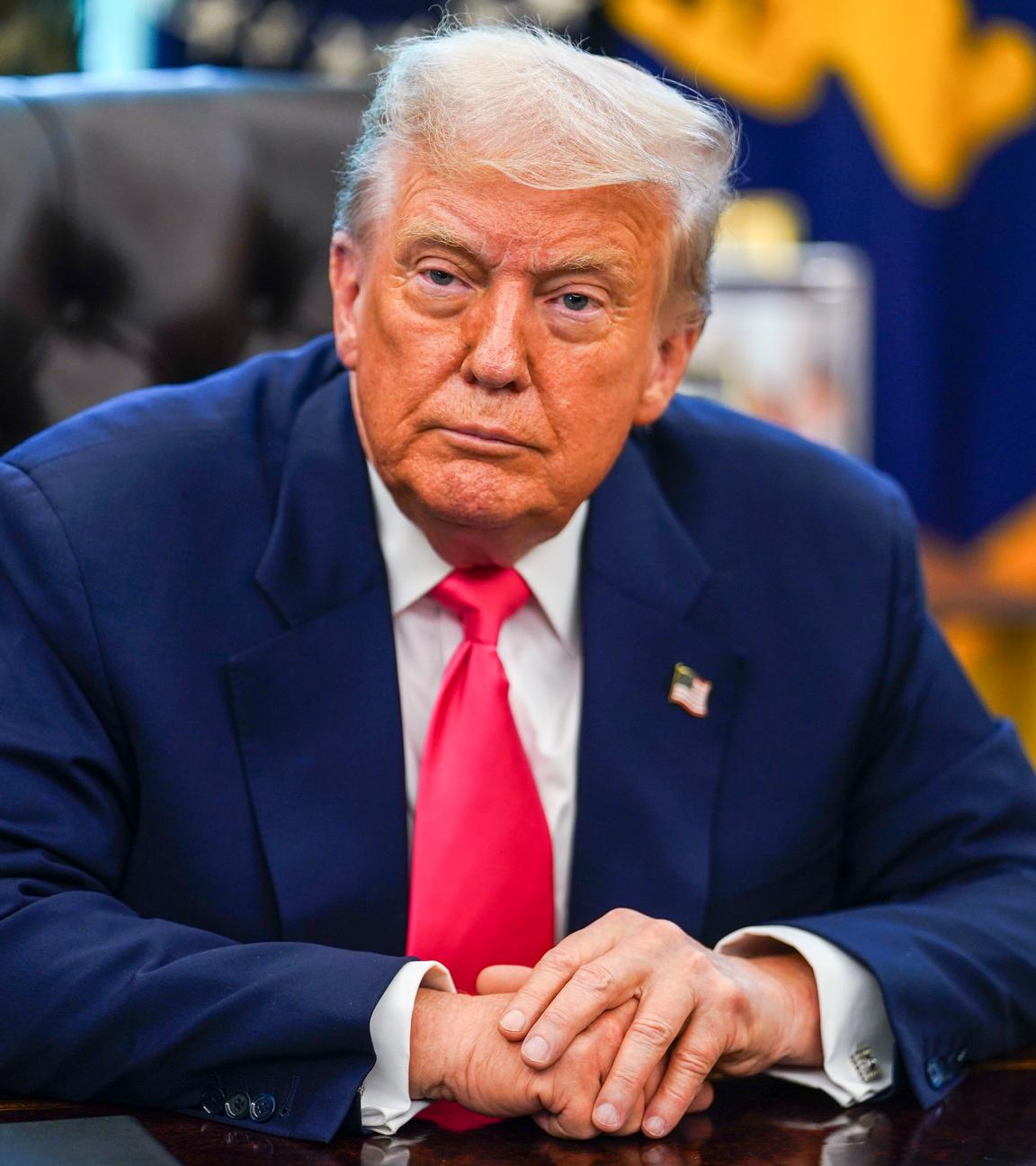 US President Donald Trump speaks in the Oval Office at the White House, Washington, DC, USA, 14 August 2025.