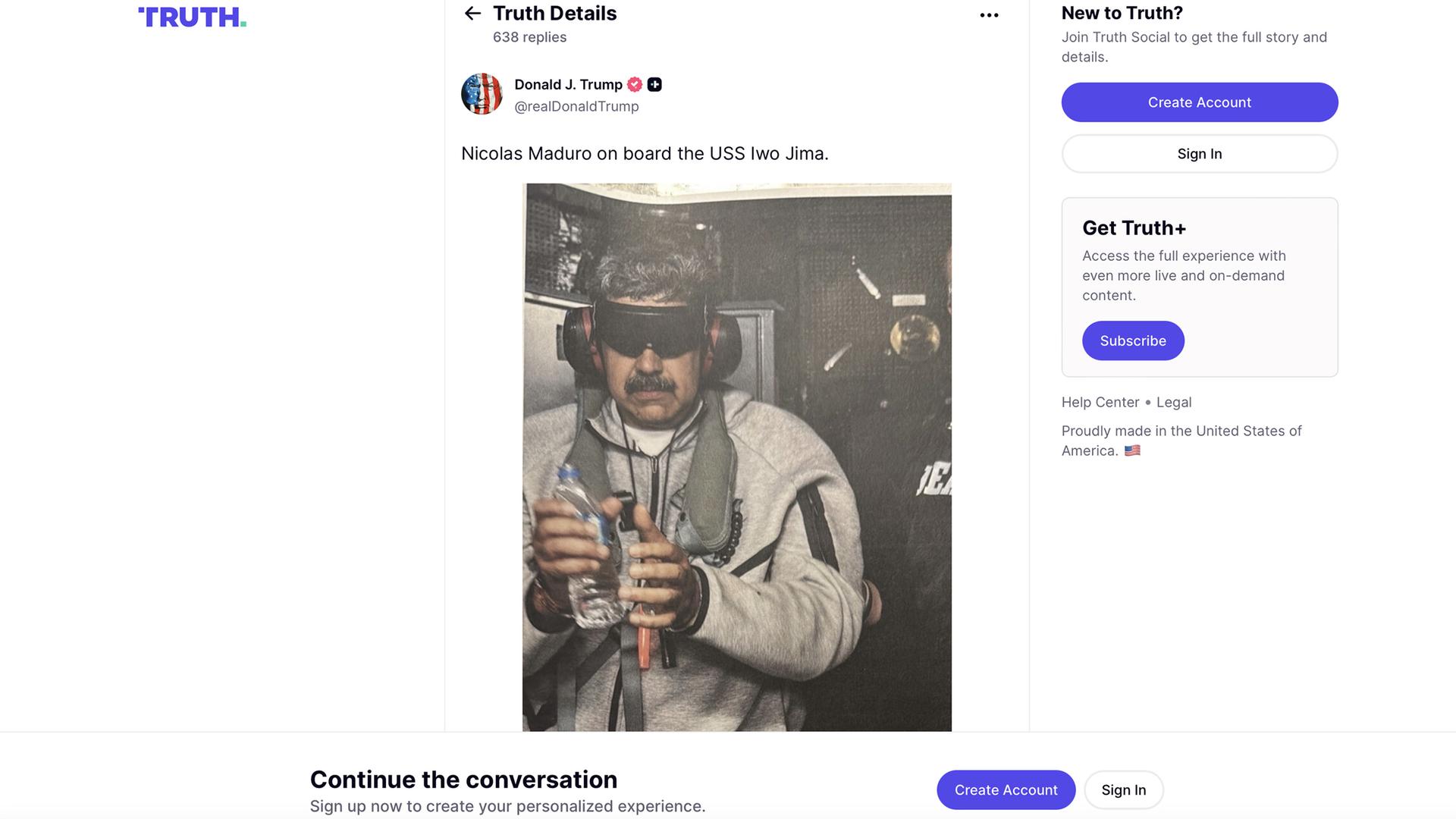 Trump, Truth Social, Maduro