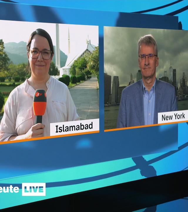 ZDF-Korrespondenten Elmar Theveßen und Phoebe Gaa aus New York und Islamabad ins Studio geschaltet