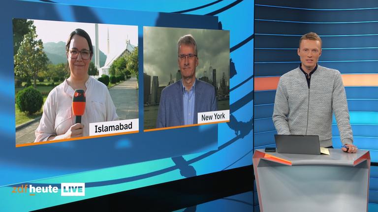 ZDF-Korrespondenten Elmar Theveßen und Phoebe Gaa aus New York und Islamabad ins Studio geschaltet