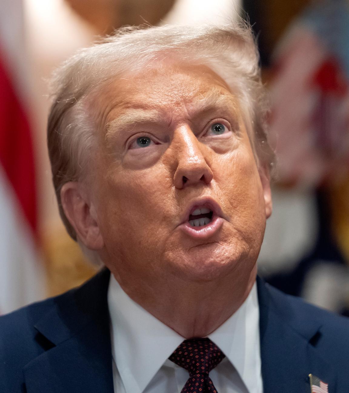 US-Präsident Trump, während er auf einer Konferenz eine Rede hält
