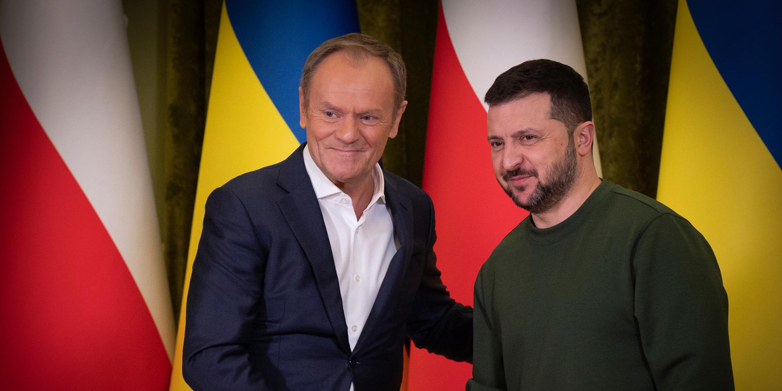 Polens neuer Premier Donald Tusk wird von Präsident Selenskyj in Kiew empfangen