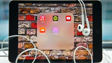 Berlin: Verschiedene Musik-Apps sind auf einem iPad zu sehen.