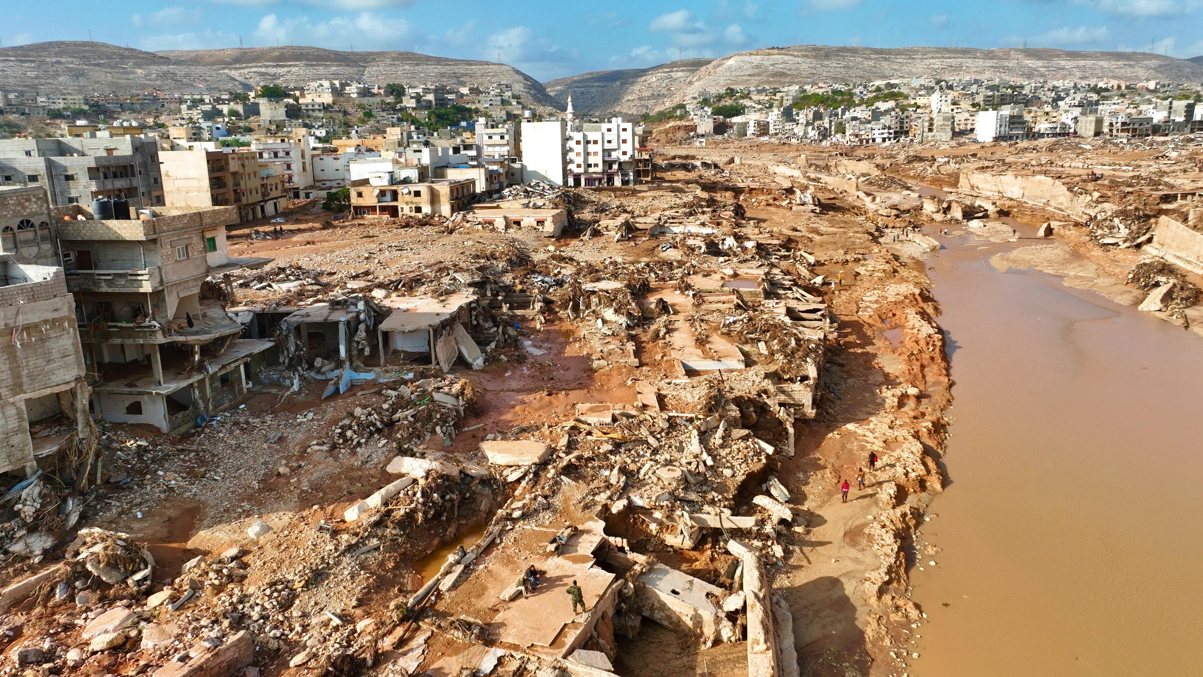 Unwetter-Katastrophe in Libyen, aufgenommen am 12.09.2023 in der verwüstete Hafenstadt Darna