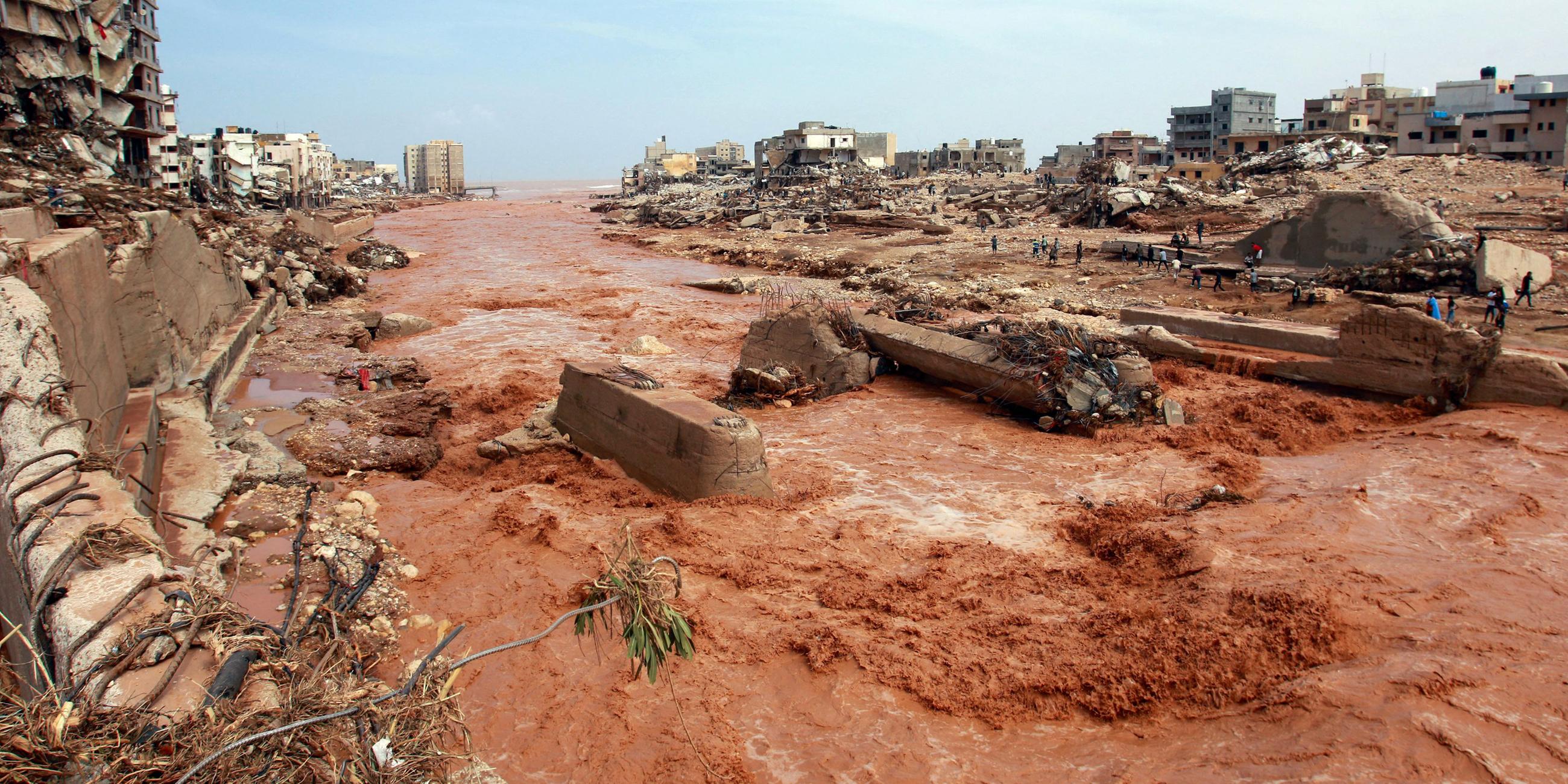 Unwetter-Katastrophe in Libyen, aufgenommen am 12.09.2023 in der verwüstete Hafenstadt Darna