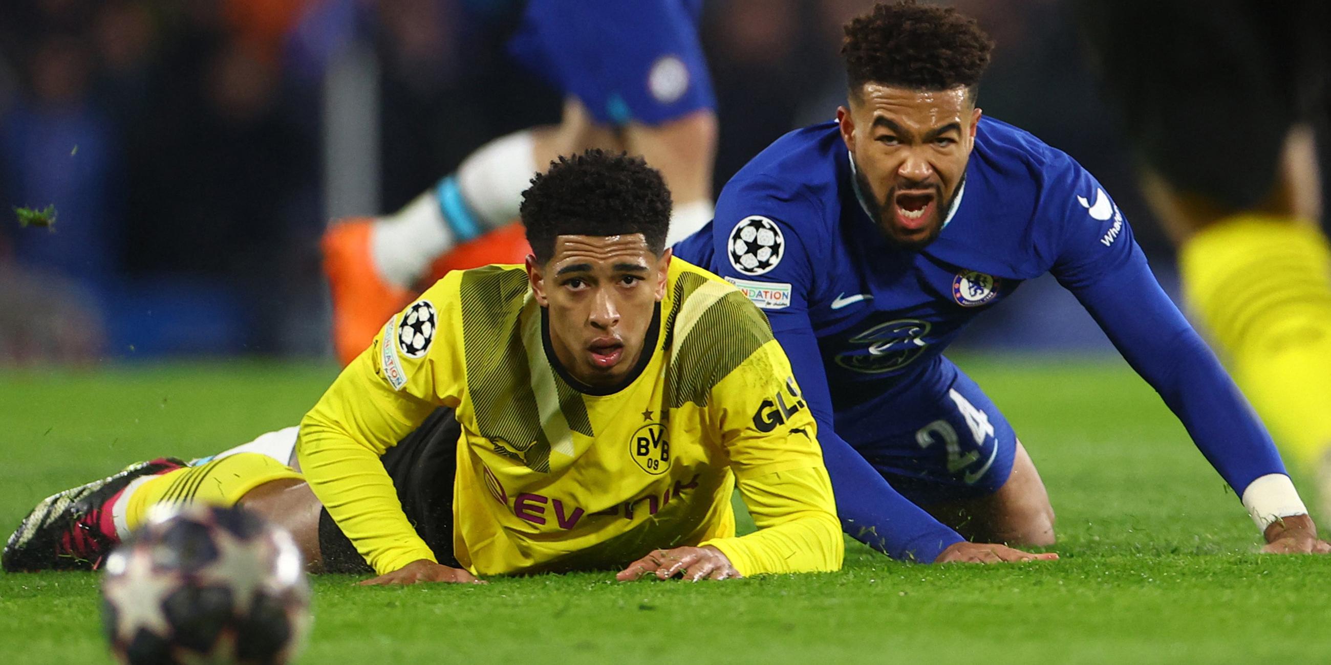 Chelseas Reece James und Borussia Dortmunds Jude Bellingham am 07.03.2023. 