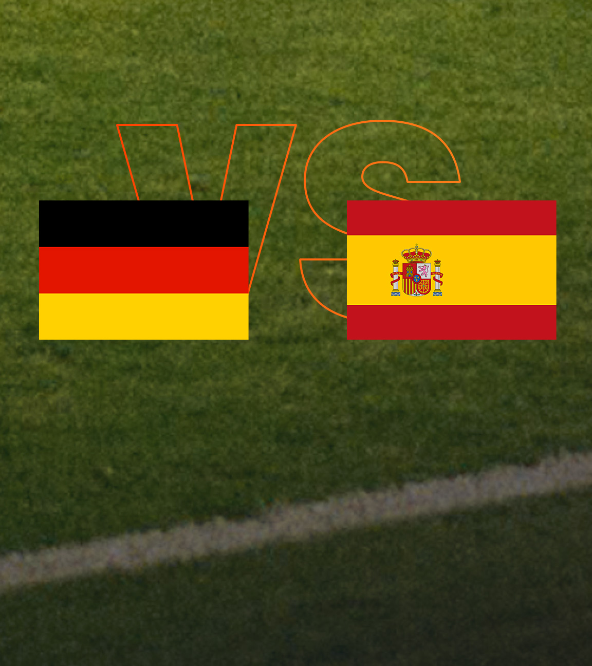 Deutsche und spanische Flagge vor grünem Rasen.