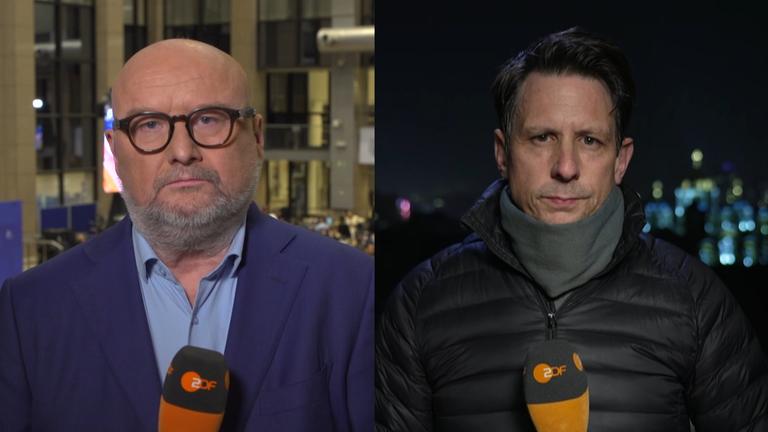 Live-Schalte mit dem ZDF-Korrespondenten Ulf Röller in Brüssel und Reporter Timm Kröger in Kiew.