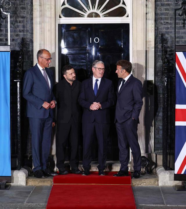 Bundeskanzler Friedrich Merz, Frankreichs Präsident Emmanuel Macron, Großbritannien Premierminister Keir Starmer und der ukrainische Präsident Wolodymyr Selenskyj  in London