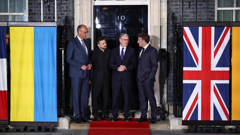 Bundeskanzler Friedrich Merz, Frankreichs Präsident Emmanuel Macron, Großbritannien Premierminister Keir Starmer und der ukrainische Präsident Wolodymyr Selenskyj  in London