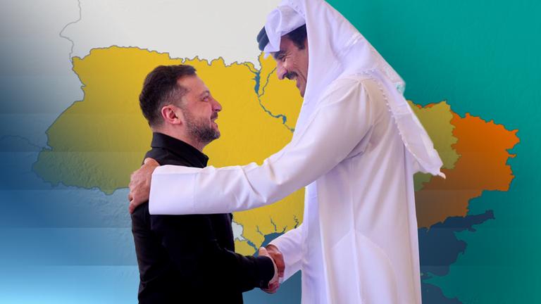 Ukraines Präsident Selenskyj mit Scheich Tamim bin Hamad Al Thani, amtierender Emir von Katar.