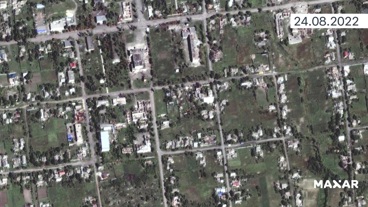 Satellitenbild: Petriwka vor der Zerstörung am 24.8.2022