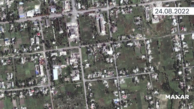 Satellitenbild: Petriwka vor der Zerstörung am 24.8.2022