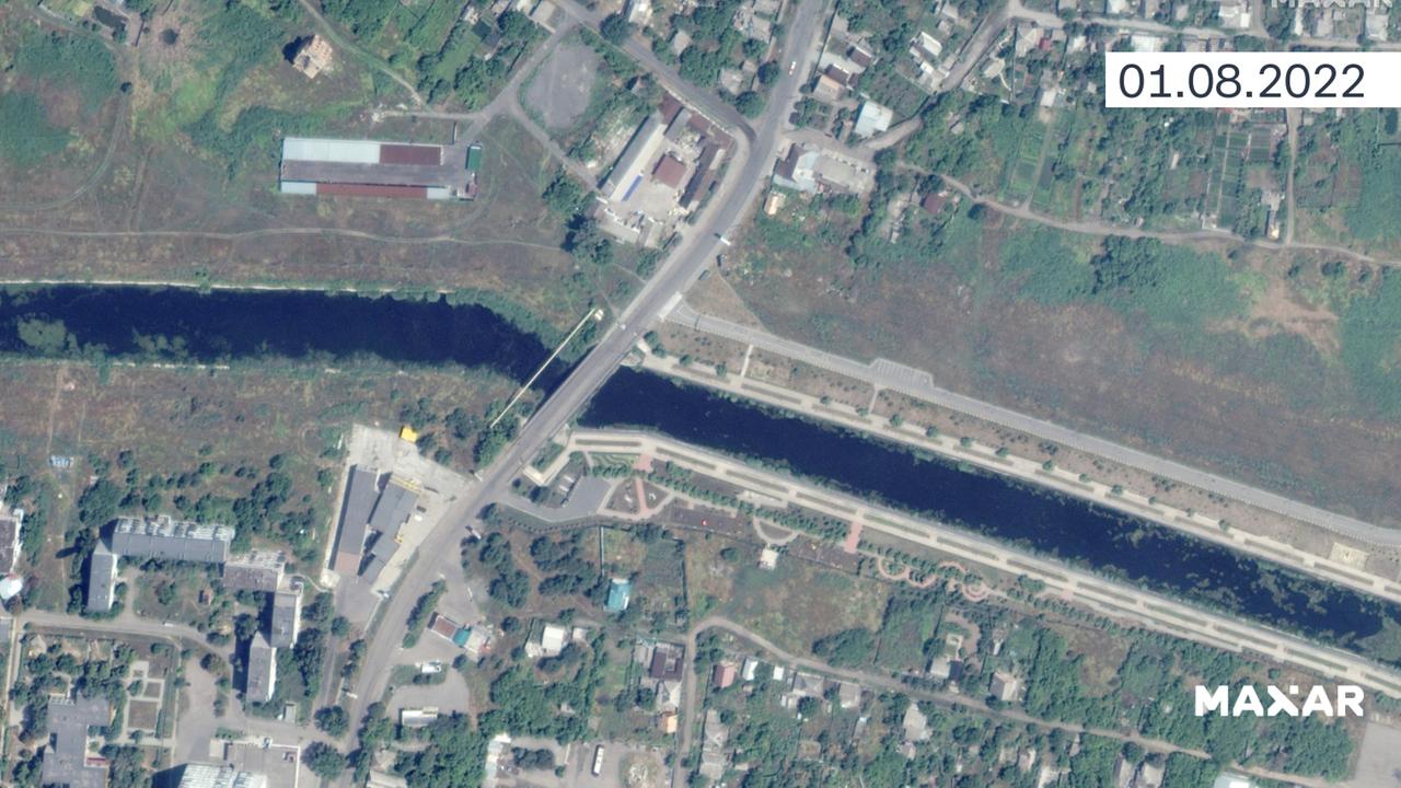 Satellitenbild: Brücke in Bachmut vor der Zerstörung am 1.8.2022