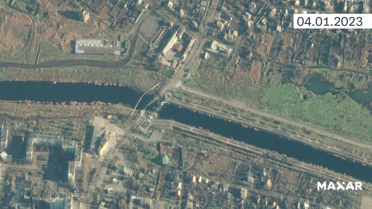 Satellitenbild: Zerstörte Brücke in Bachmut am 4.1.2023