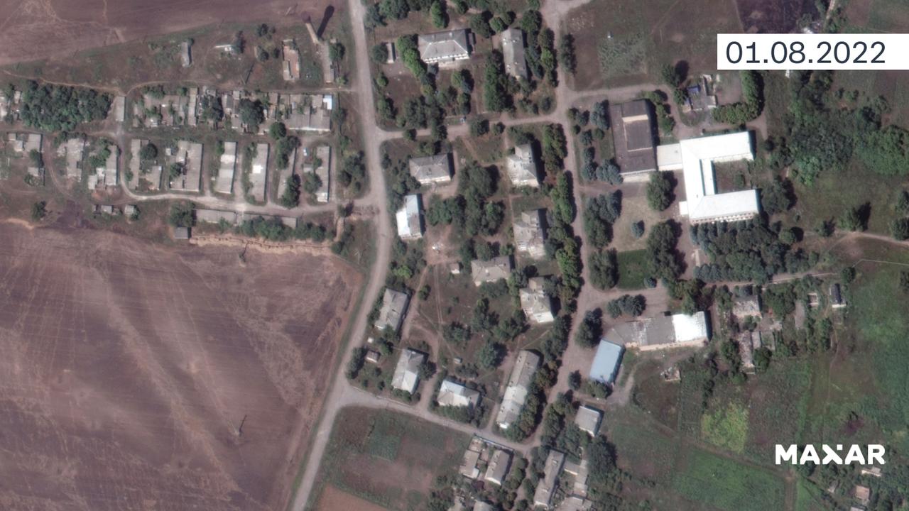 Das Satellitenbild zeigt Soledar vor der Zerstörung, am 1. August 2022