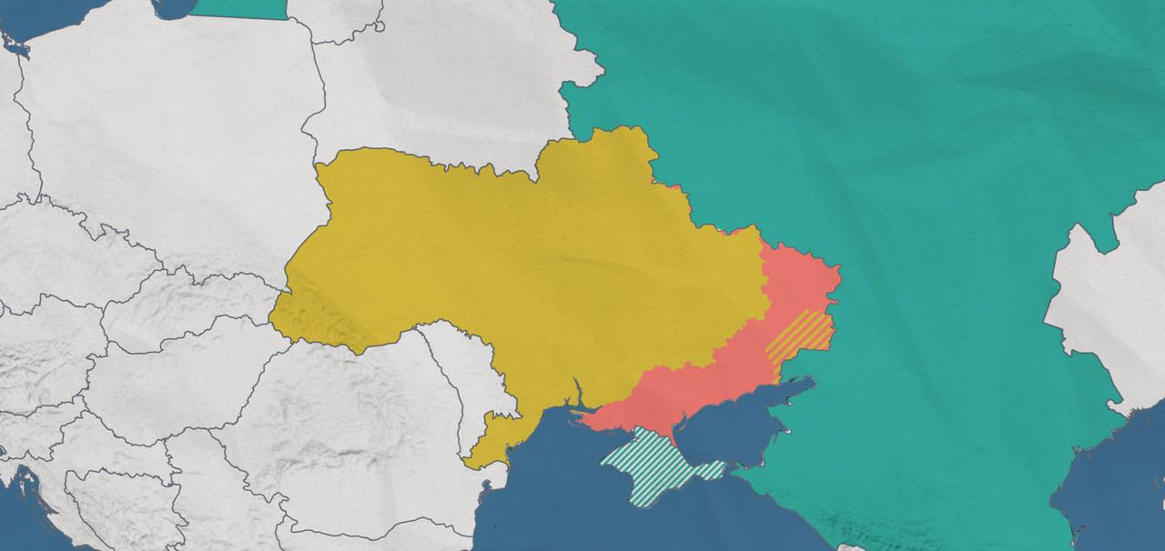 Die Karte der Ukraine zeigt, welche Gebiete im Osten des Landes von russischen Truppen besetzt sind. Zudem sind die Separatistengebiete und die annektierte Krim hervorgehoben.