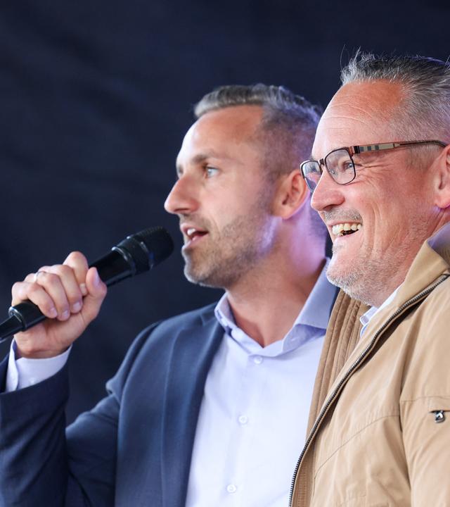 Ulrich Siegmund und Martin Reichardt auf einer Wahlkampfveranstaltung der AfD