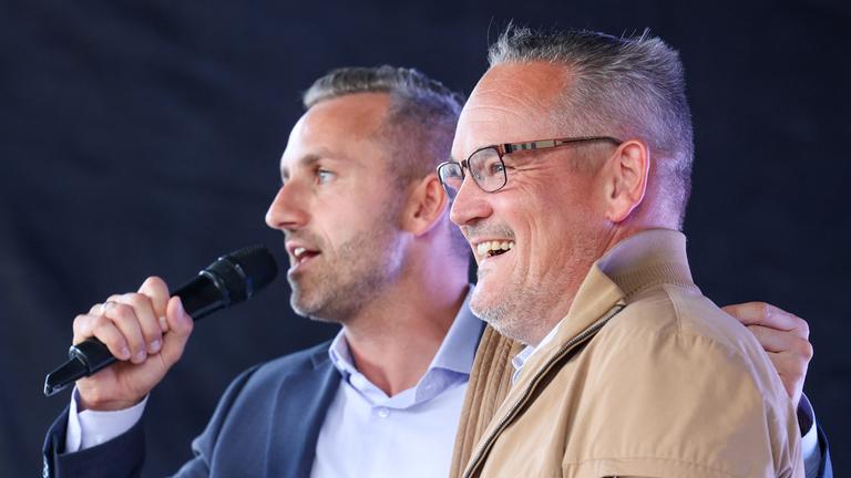 Ulrich Siegmund und Martin Reichardt auf einer Wahlkampfveranstaltung der AfD