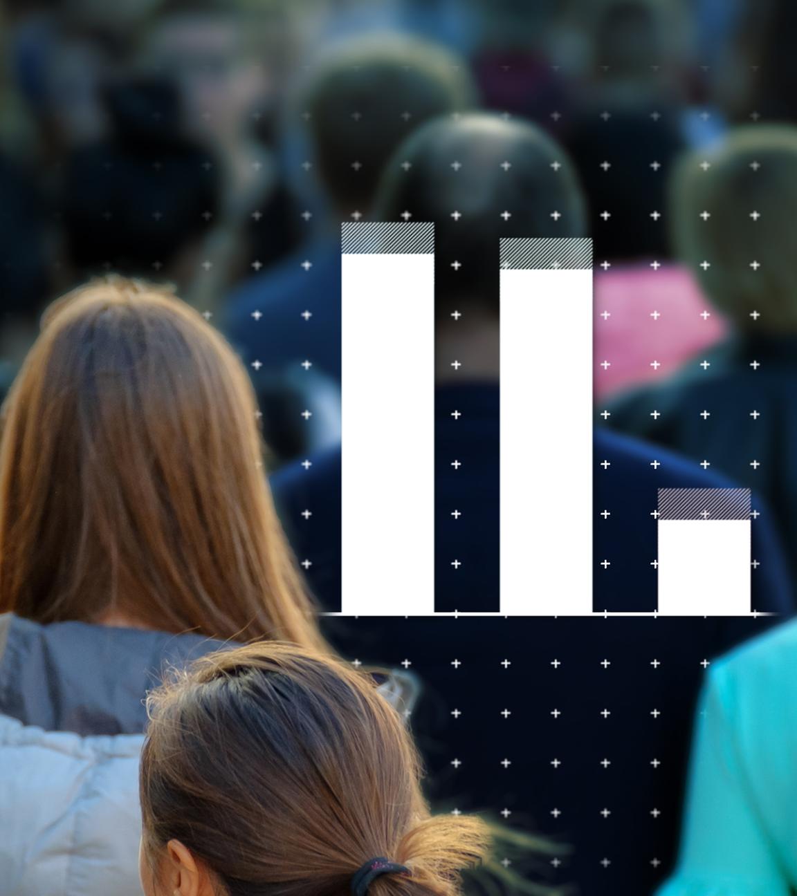 Menschenmenge und eine Balkengrafik als Beispiel