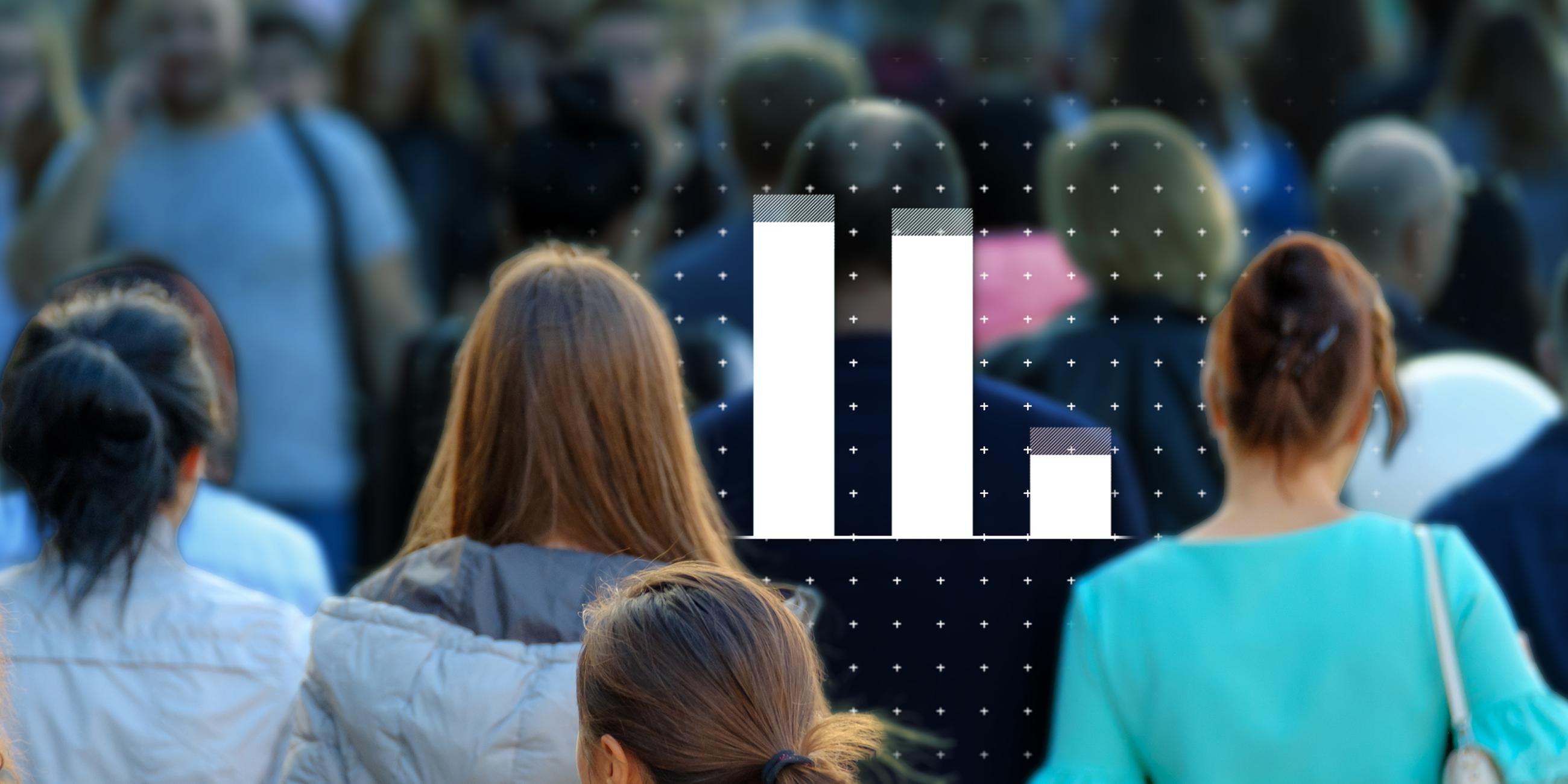 Menschenmenge und eine Balkengrafik als Beispiel