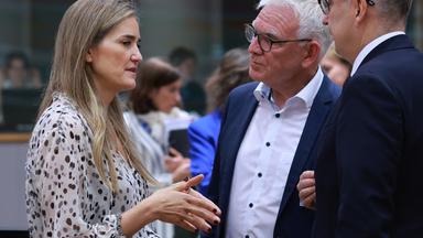 EU-Umweltminister reden miteinander und gestikulieren dabei