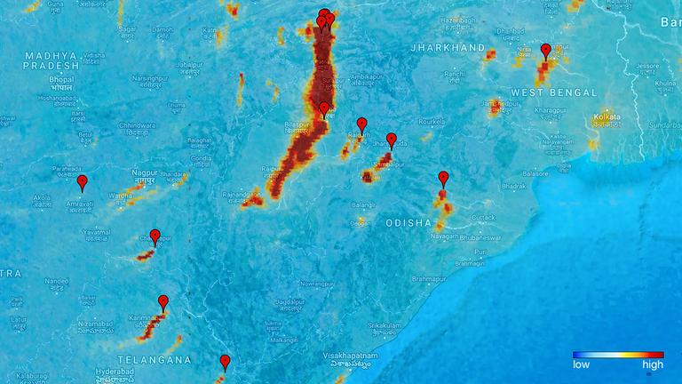 Archiv: Eine Aufnahme vom Umweltsatelliten Sentinel-5P zeigt Luftverschmutzung durch Kraftwerke in Indien, aufgenommen am 27.11.2017