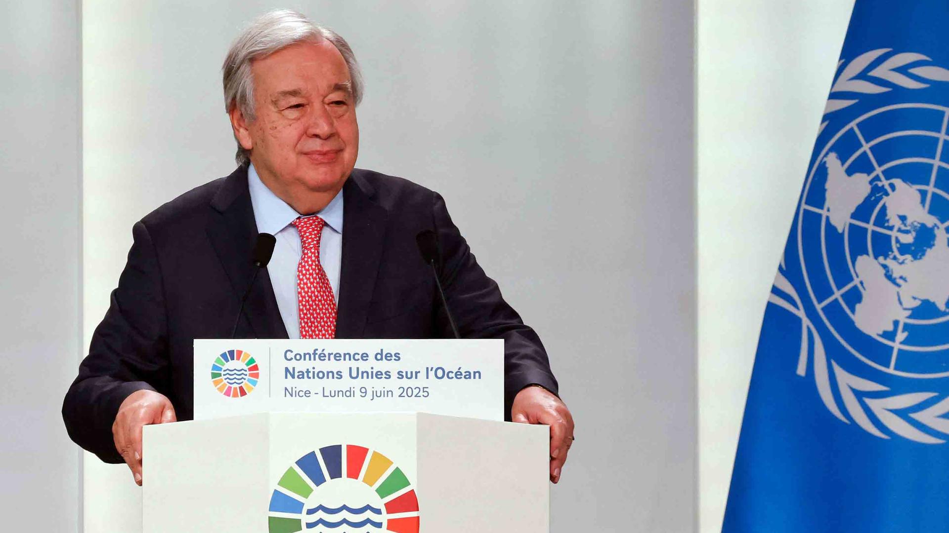 UN-Generalsekretär Antonio Guterres spricht bei der Eröffnungssitzung der dritten Ozean-Konferenz der Vereinten Nationen.