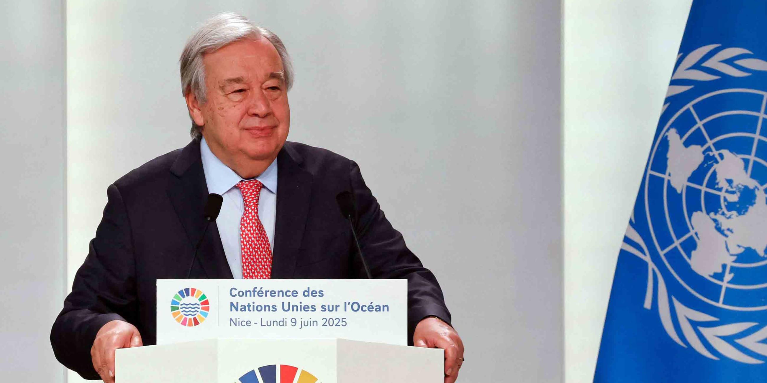 UN-Generalsekretär Antonio Guterres spricht bei der Eröffnungssitzung der dritten Ozean-Konferenz der Vereinten Nationen.