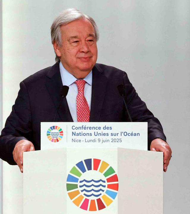 UN-Generalsekretär Antonio Guterres spricht bei der Eröffnungssitzung der dritten Ozean-Konferenz der Vereinten Nationen.