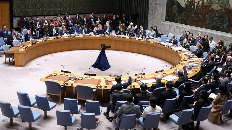 Der UN-Sicherheitsrat stimmt am 24. Februar 2025 im UN-Hauptquartier in New York über eine US-Resolution zur Ukraine am dritten Jahrestag der russischen Invasion in der Ukraine ab.