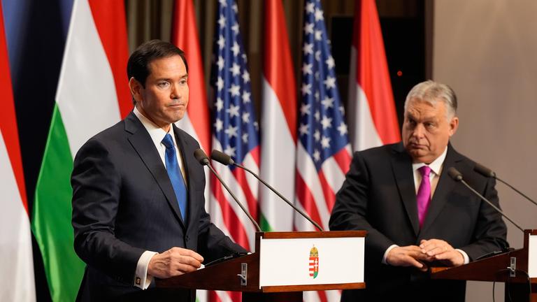 Ungarn: US-Außenminister Marco Rubio (links) und der ungarische Ministerpräsident Viktor Orbán geben am Montag in Budapest eine gemeinsame Pressekonferenz.
