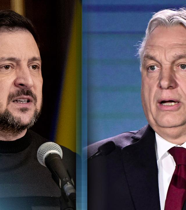Ein Auschnitt von Ukraines Präsident Wolodimir Selenskyj und Ungarns Ministerpräsident Victor Orban