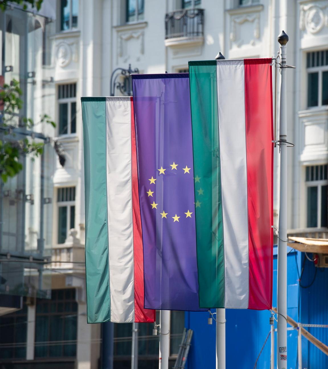 Ungarn und EU-Flaggen