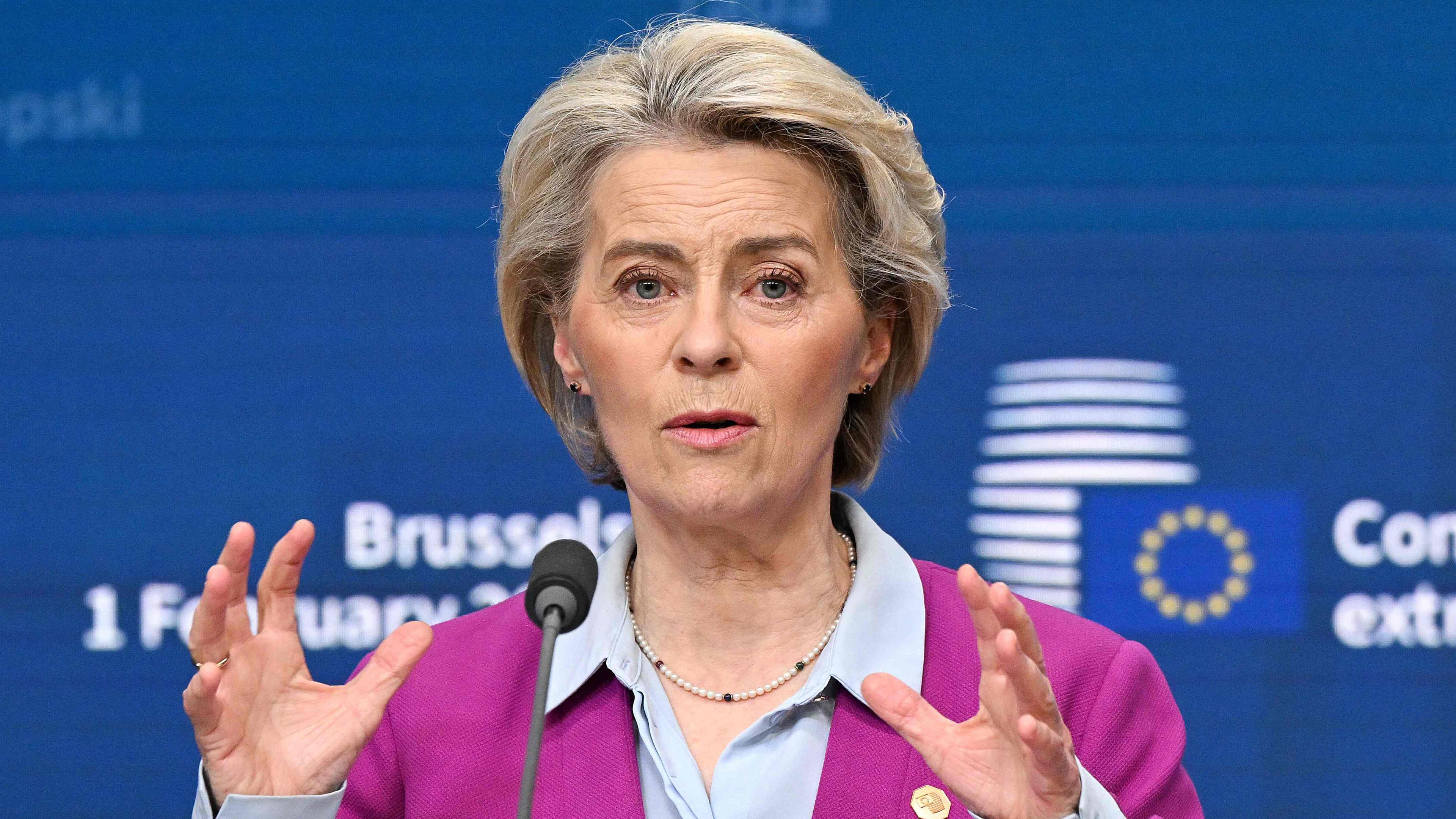 Ursula von der Leyen am 01.02.2024 in Brüssel (Belgien)
