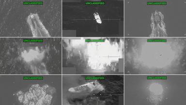 US-Angriffe auf mutmaßliche Drogenschmuggler-Boote (Mehrere Screenshots aus einem Video), aufgenommen am 15.12.2025