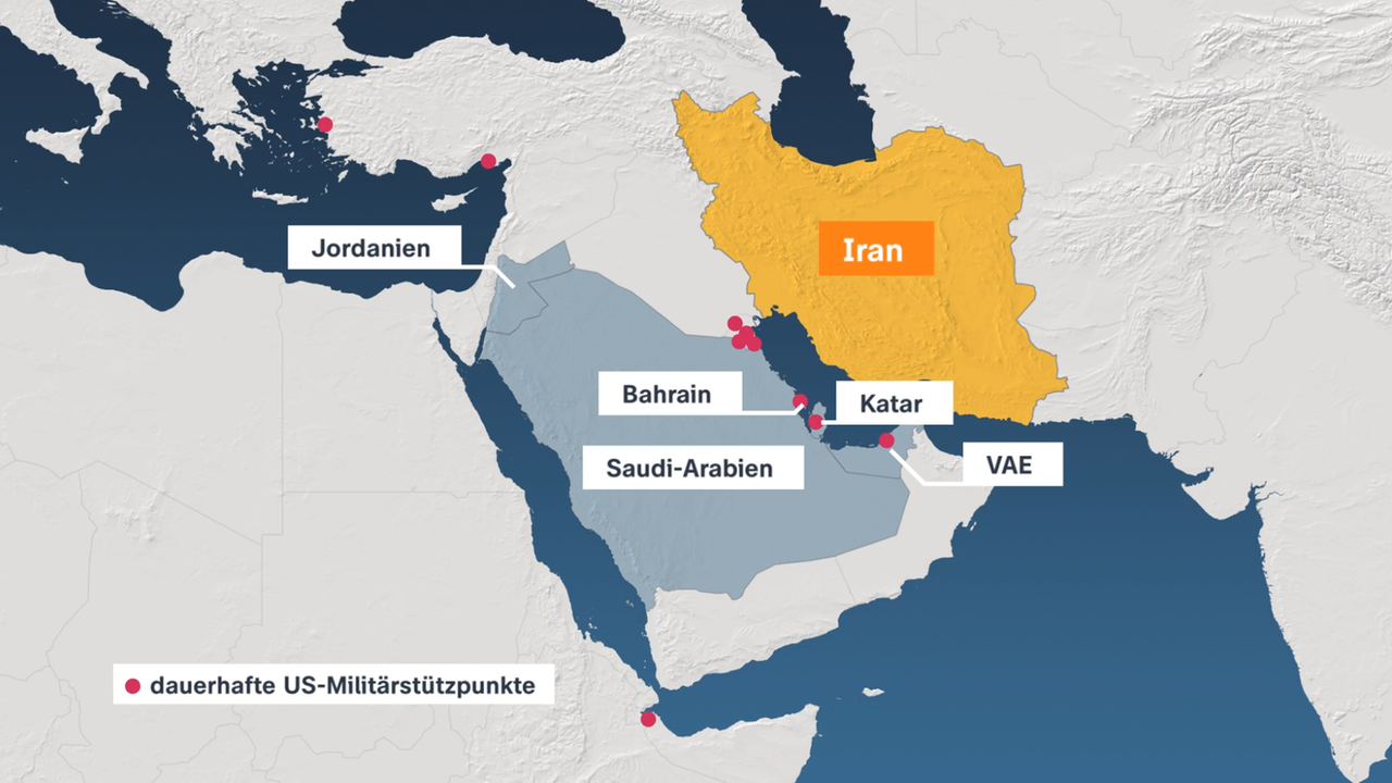 Karte, US-Militärbasen in der Golfregion