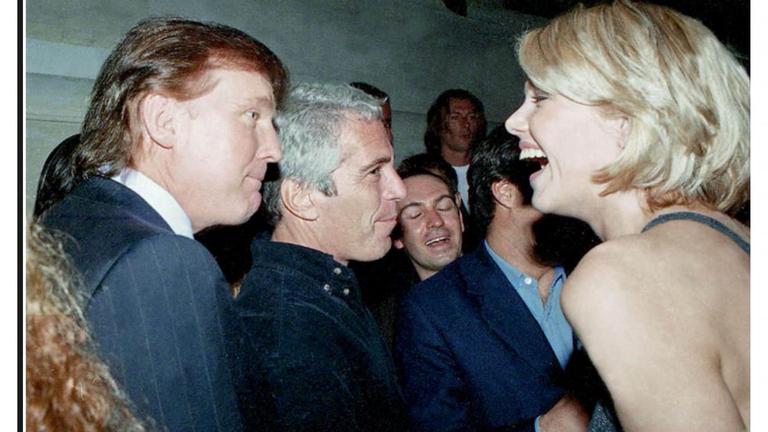 Archiv: Dieses undatierte Foto aus der persönlichen Sammlung von Jeffrey Epstein, das am 12. 12. 2025 von den Demokraten im Aufsichtsausschuss des Repräsentantenhauses zur Verfügung gestellt wurde, zeigt US-Präsident Donald Trump (l), flankiert von Epstein (m), im Gespräch mit einer unbekannten Frau. 