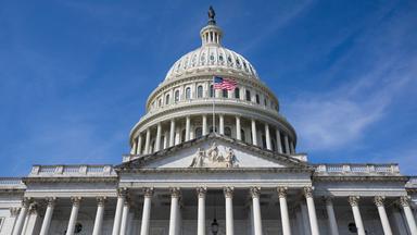 Das US-Kapitol ist in Washington vor blauem Himmel zu sehen. 