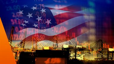 Amerikanische Flagge und Aktienkurs