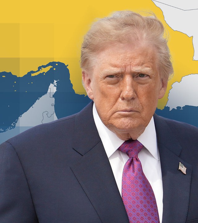 US-Präsident Donald Trump, im Hintergrund eine Iran-Landkarte
