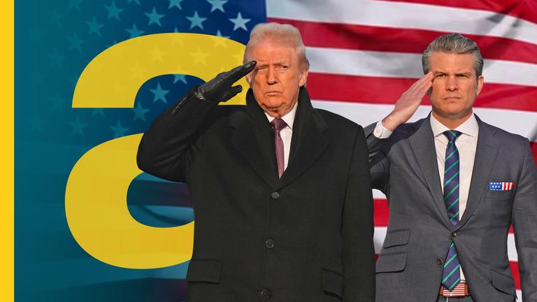 US-Präsident Donald Trump und US-Kriegsminister Pete Hegseth salutieren vor der US-Flagge
