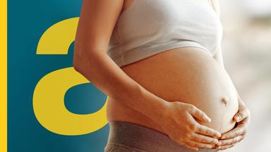 Der Bauch einer schwangeren Frau, die die Hände am Bauch hält