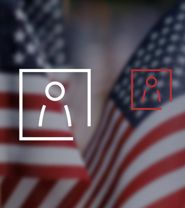 USA-Flagge und stilisierte Wahlkandidaten