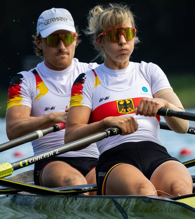 Valentin Luz und Kathrin Marchand bei den Ruder-Weltmeisterschaften am 26.08.2026 in Amsterdam, Niederlande.
