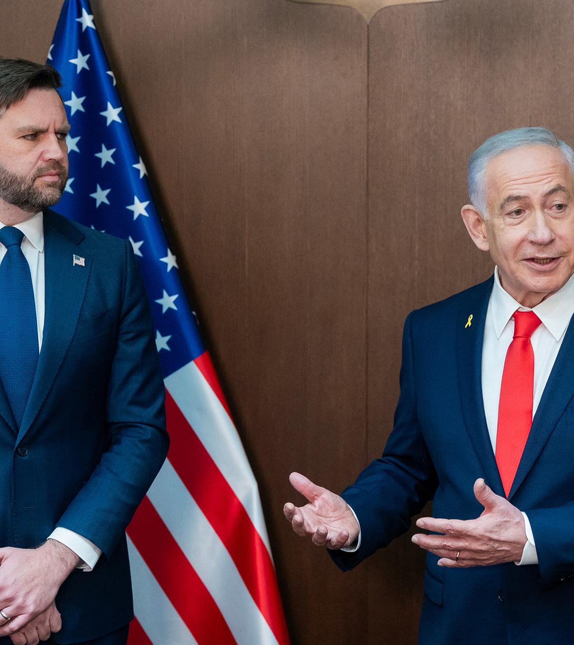  US-Vizepräsident JD Vance (l) und Israels Ministerpräsident Benjamin Netanjahu treffen sich im Büro des Ministerpräsidenten. 